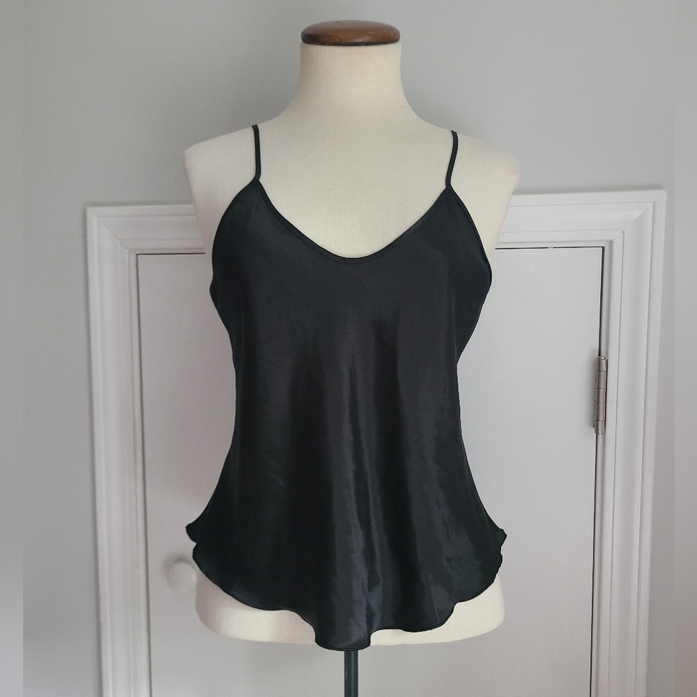 Vintage Smooth Satin Knickerbox Second Skin Black Cami Tank Top Size M 8 10